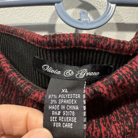 Olivia & Grace Stretch Pencil Skirt Black Red Abstract Print Office Women sz XL - Picture 2 of 5